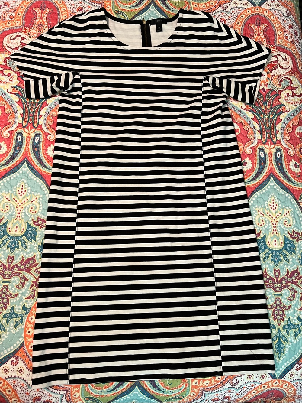 J. Crew Black and White Striped Short-Sleeve Dress